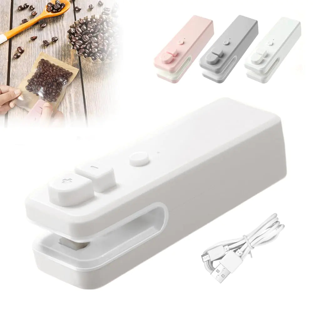Mini Bag Sealer 2024 New 2 in 1 Heat Sealer with Cutter USB Rechargeable Mini Sealing Machine Heat Seal Tool Portable Vacuum Food Sealer Bag Sealing Machine for Snack Bags(White1pcs)