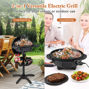 Electric BBQ Grill 1200W Indoor Outdoor Grill with 2-Zone Non-Stick Grilling Plate-Black