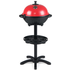 Electric BBQ Grill 1200W Indoor Outdoor Grill with 2-Zone Non-Stick Grilling Plate-Red