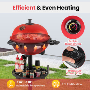 Electric BBQ Grill 1200W Indoor Outdoor Grill with 2-Zone Non-Stick Grilling Plate-Red
