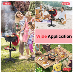 Electric BBQ Grill 1200W Indoor Outdoor Grill with 2-Zone Non-Stick Grilling Plate-Red