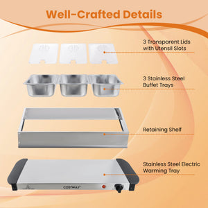 Electric Buffet Server Food Warmer with 3 Removable Trays