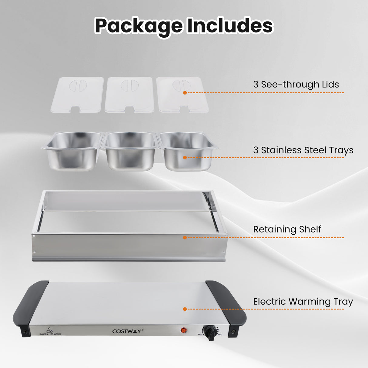 Electric Buffet Server Food Warmer with 3 Removable Trays