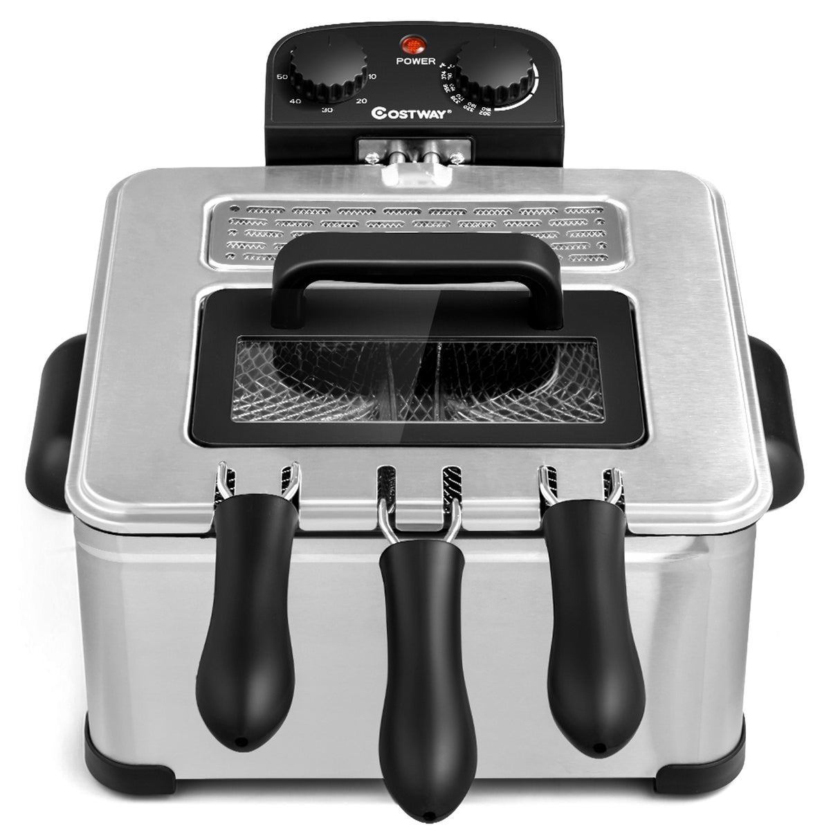 Electric Deep Fryer 5.3QT/21-Cup Stainless Steel 1700W with Triple Basket-Silver