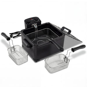Electric Deep Fryer 5.3QT/21-Cup Stainless Steel 1700W with Triple Basket-Black
