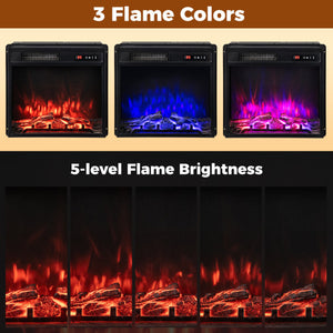 18 Inch 750W/1500W Electric Fireplace Insert with Remote Control and Adjustable Flame Colors