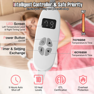 Electric Heated Blanket Throw with 10 Heat Settings-Pink by DirectDeals