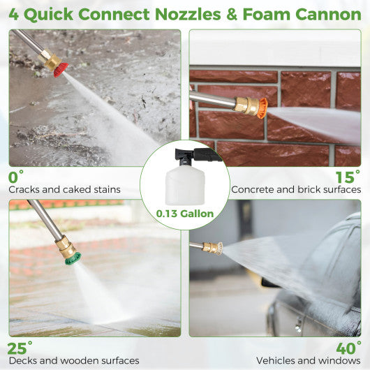 2150PSI Electric Pressure Washer 1.2GPM with 4 Quick Connect Nozzles and Foam Cannon-Green