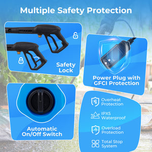 1900 PSI 1.8 GPM Electric Pressure Washer with 4 Quick Connect Nozzles-Blue