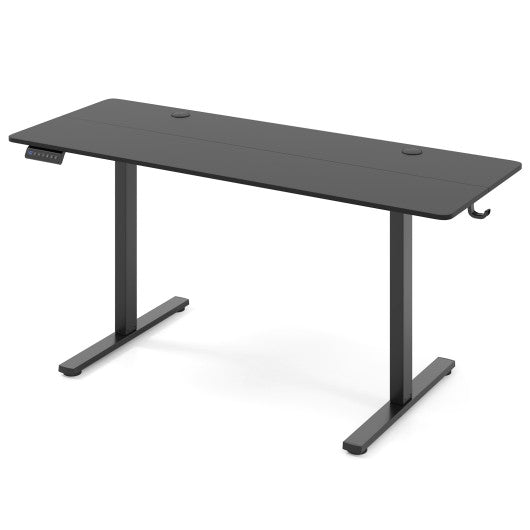 Electric Standing Desk with 3 Memory Heights and 2 Hanging Hooks and Cable Holes-Black