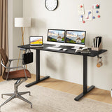 Electric Standing Desk with 3 Memory Heights and 2 Hanging Hooks and Cable Holes-Black