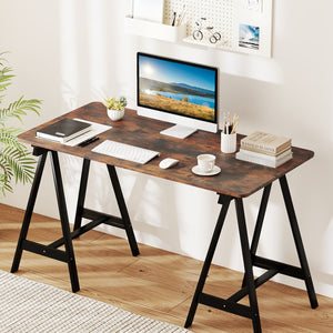 Electric Standing Desk with LED Display and 2 Memory Height Settings-Rustic Brown