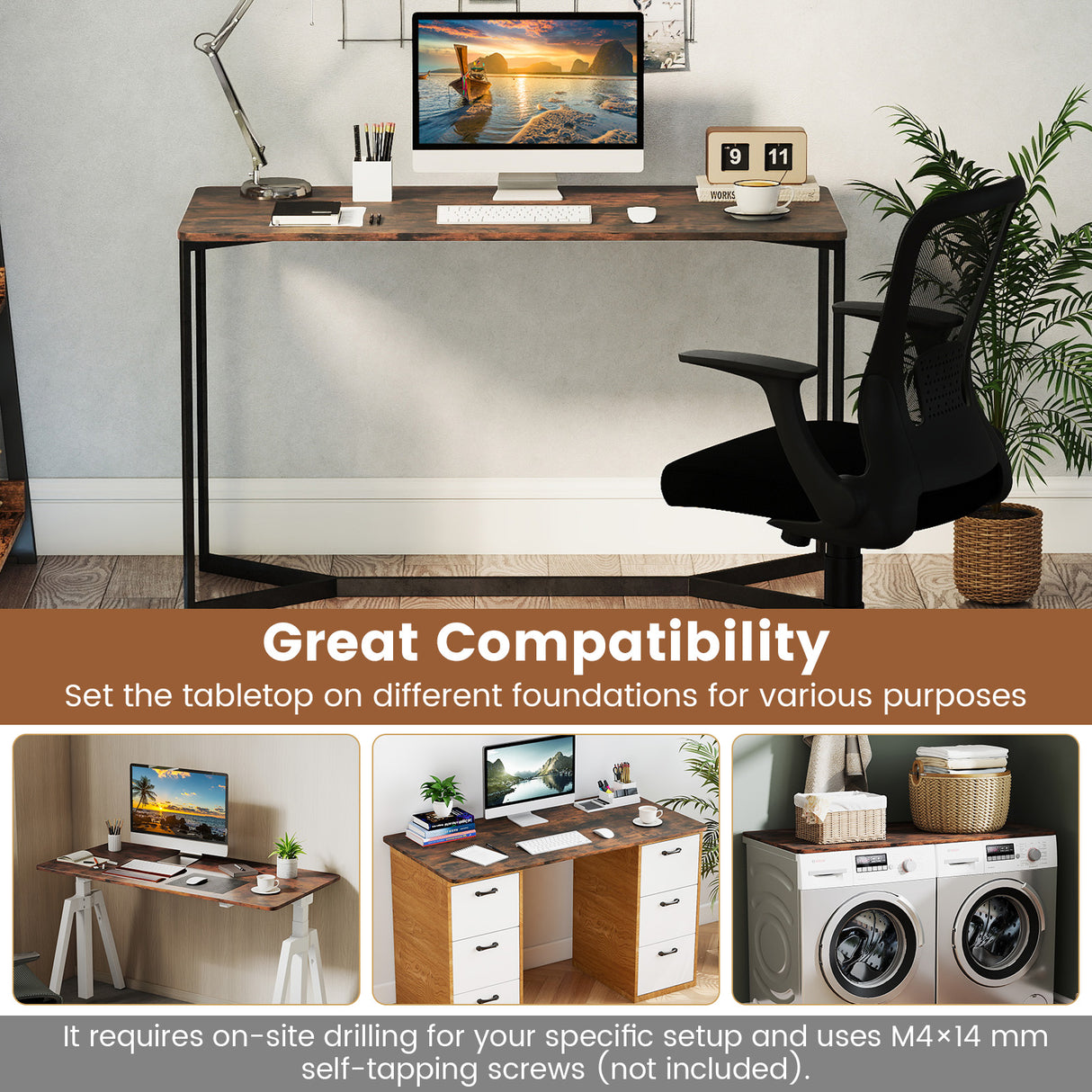 Electric Standing Desk with LED Display and 2 Memory Height Settings-Rustic Brown