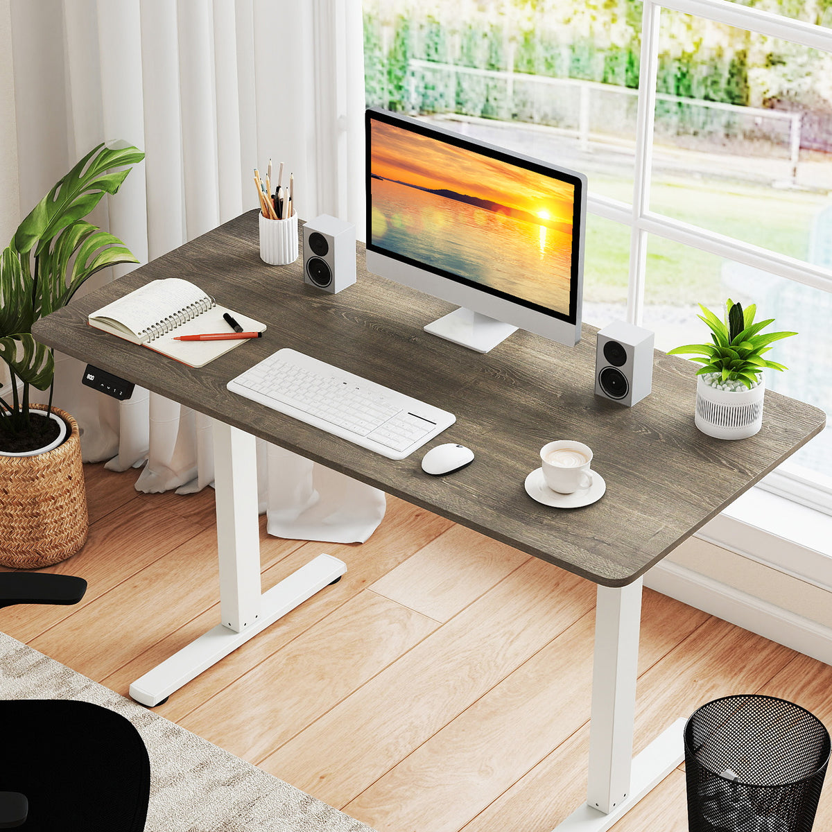 Electric Standing Desk with LED Display and 2 Memory Height Settings-Gray