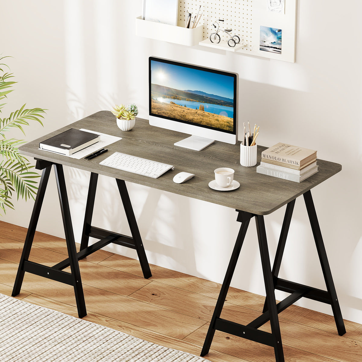 Electric Standing Desk with LED Display and 2 Memory Height Settings-Gray