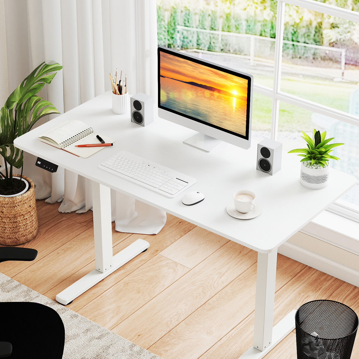 Electric Standing Desk with LED Display and 2 Memory Height Settings-White