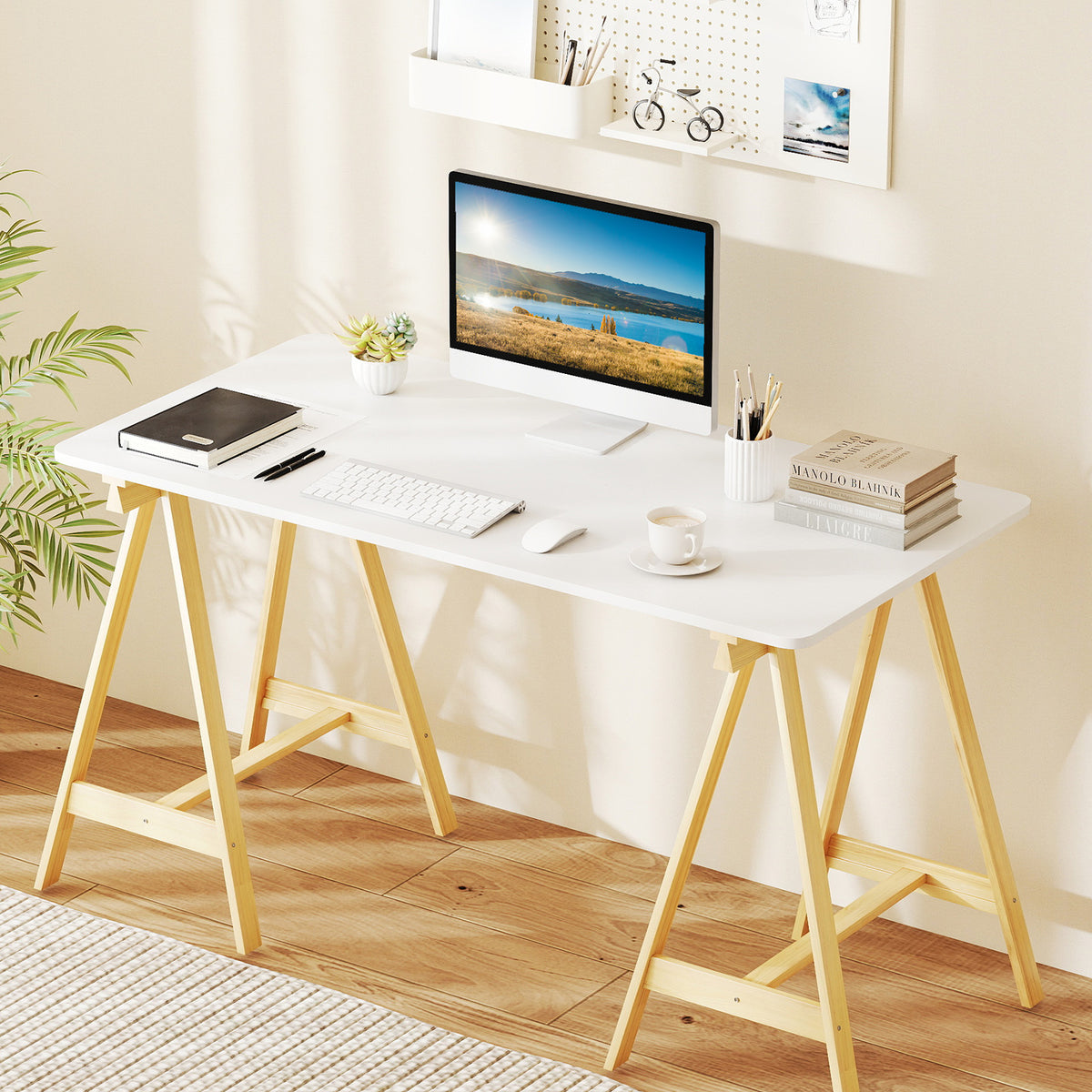 Electric Standing Desk with LED Display and 2 Memory Height Settings-White