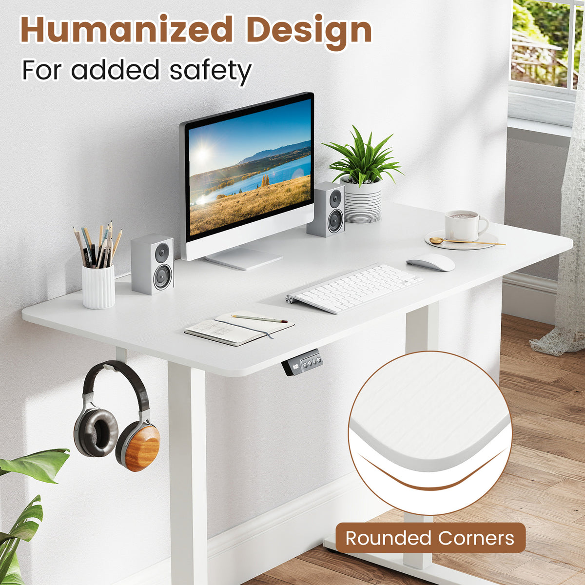 Electric Standing Desk with LED Display and 2 Memory Height Settings-White
