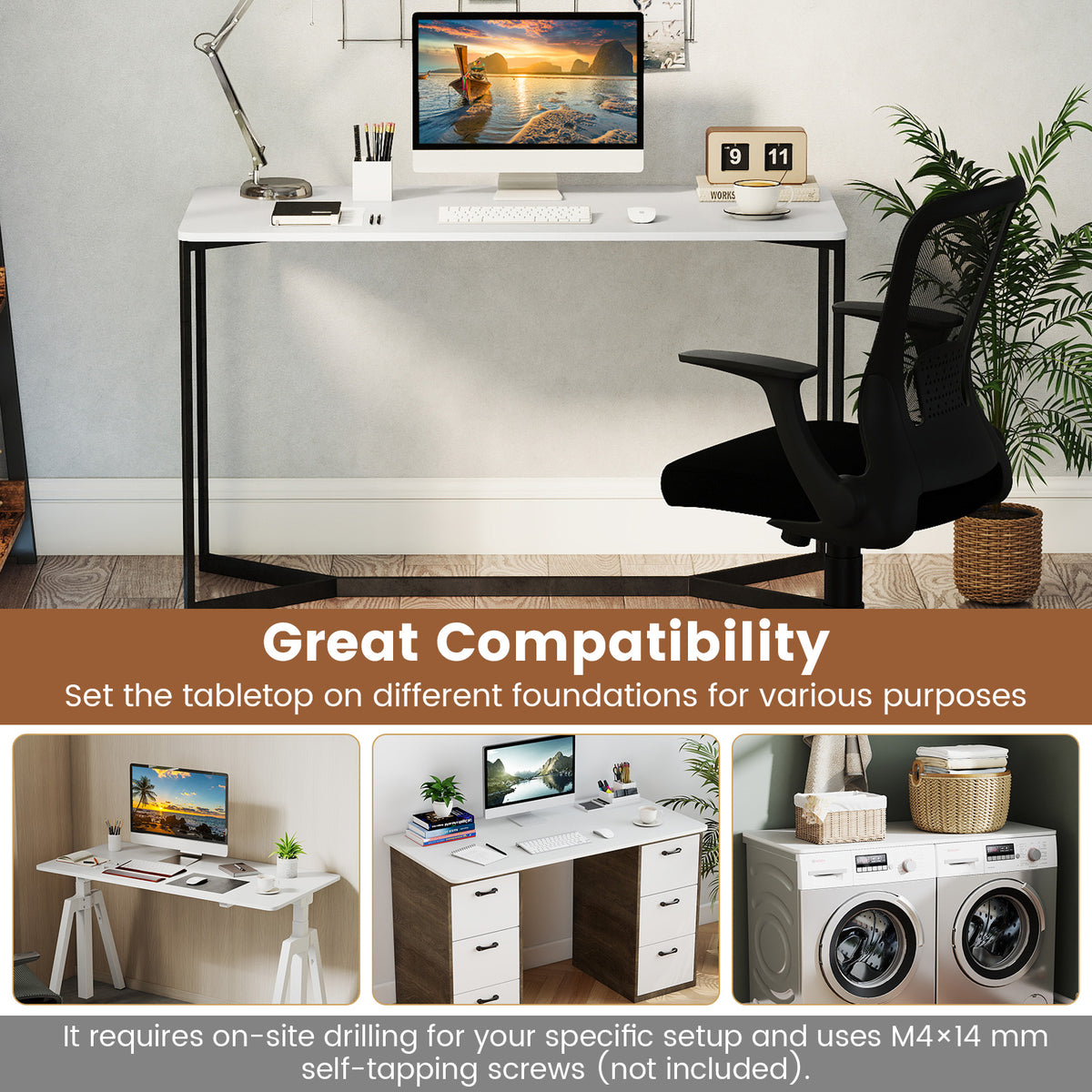 Electric Standing Desk with LED Display and 2 Memory Height Settings-White