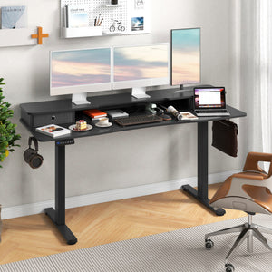 63 Inch x 24 Inch Electric Standing Desk with 2 Drawers-Black