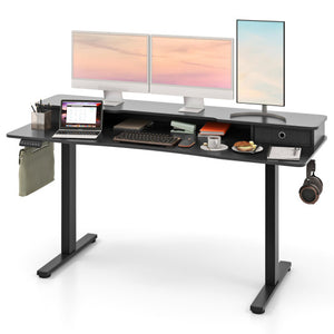 63 Inch x 24 Inch Electric Standing Desk with 2 Drawers-Black