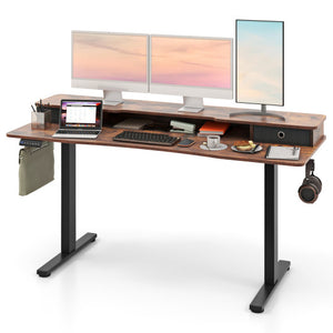 63 Inch x 24 Inch Electric Standing Desk with 2 Drawers-Rustic Brown