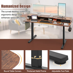 63 Inch x 24 Inch Electric Standing Desk with 2 Drawers-Rustic Brown