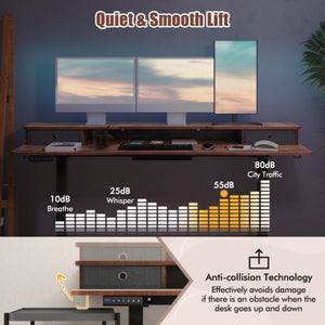 63 Inch x 24 Inch Electric Standing Desk with 2 Drawers-Rustic Brown