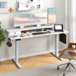 63 Inch x 24 Inch Electric Standing Desk with 2 Drawers-White