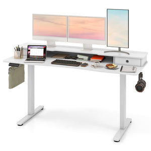 63 Inch x 24 Inch Electric Standing Desk with 2 Drawers-White