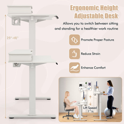 63 Inch x 24 Inch Electric Standing Desk with 2 Drawers-White