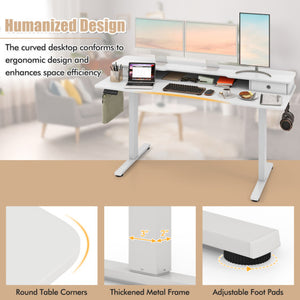 63 Inch x 24 Inch Electric Standing Desk with 2 Drawers-White
