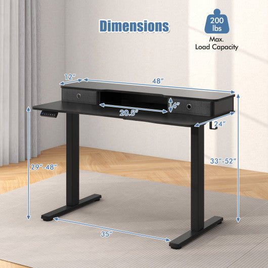 48 Inch x 24 Inch Height Adjustable Electric Standing Desk with 2 Drawers-Black