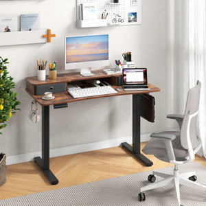 48 Inch x 24 Inch Height Adjustable Electric Standing Desk with 2 Drawers-Rustic Brown