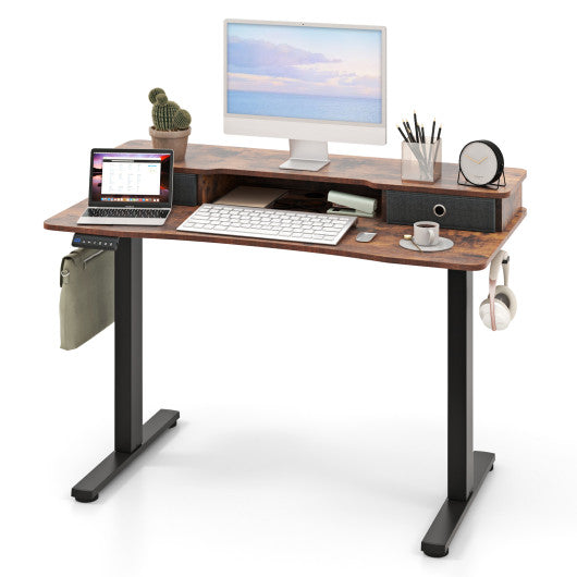 48 Inch x 24 Inch Height Adjustable Electric Standing Desk with 2 Drawers-Rustic Brown
