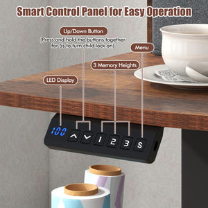 48 Inch x 24 Inch Height Adjustable Electric Standing Desk with 2 Drawers-Rustic Brown