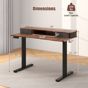 48 Inch x 24 Inch Height Adjustable Electric Standing Desk with 2 Drawers-Rustic Brown