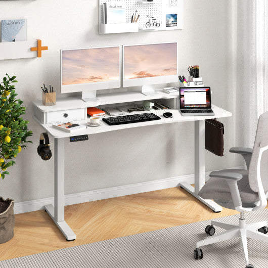 55 Inch x 24 Inch Height Adjustable Electric Standing Desk with 2 Drawers-White
