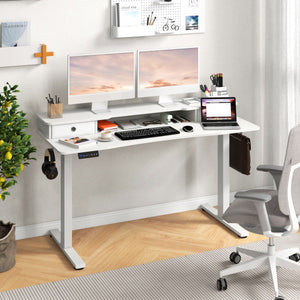 55 Inch x 24 Inch Height Adjustable Electric Standing Desk with 2 Drawers-White