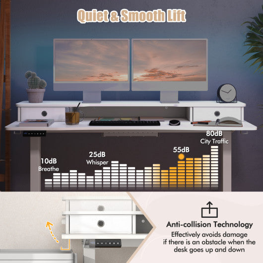55 Inch x 24 Inch Height Adjustable Electric Standing Desk with 2 Drawers-White