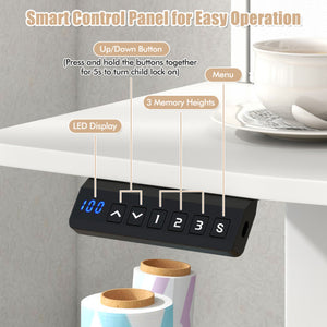 48 Inch x 24 Inch Height Adjustable Electric Standing Desk with 2 Drawers-White