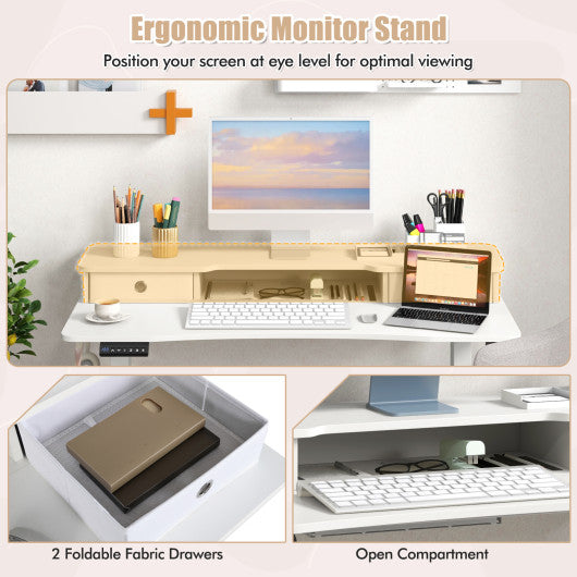 48 Inch x 24 Inch Height Adjustable Electric Standing Desk with 2 Drawers-White