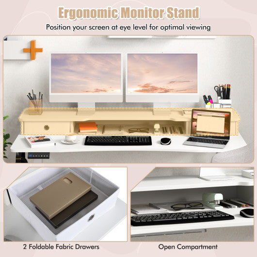 55 Inch x 24 Inch Height Adjustable Electric Standing Desk with 2 Drawers-White