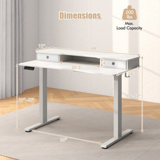 48 Inch x 24 Inch Height Adjustable Electric Standing Desk with 2 Drawers-White