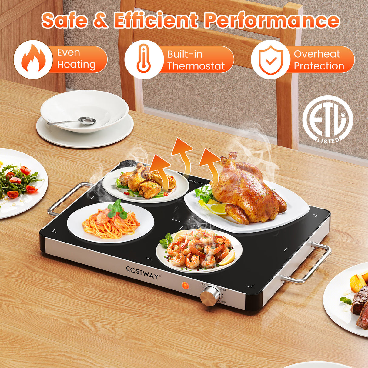Electric Warming Tray Food Warmer with Adjustable Temperature Control