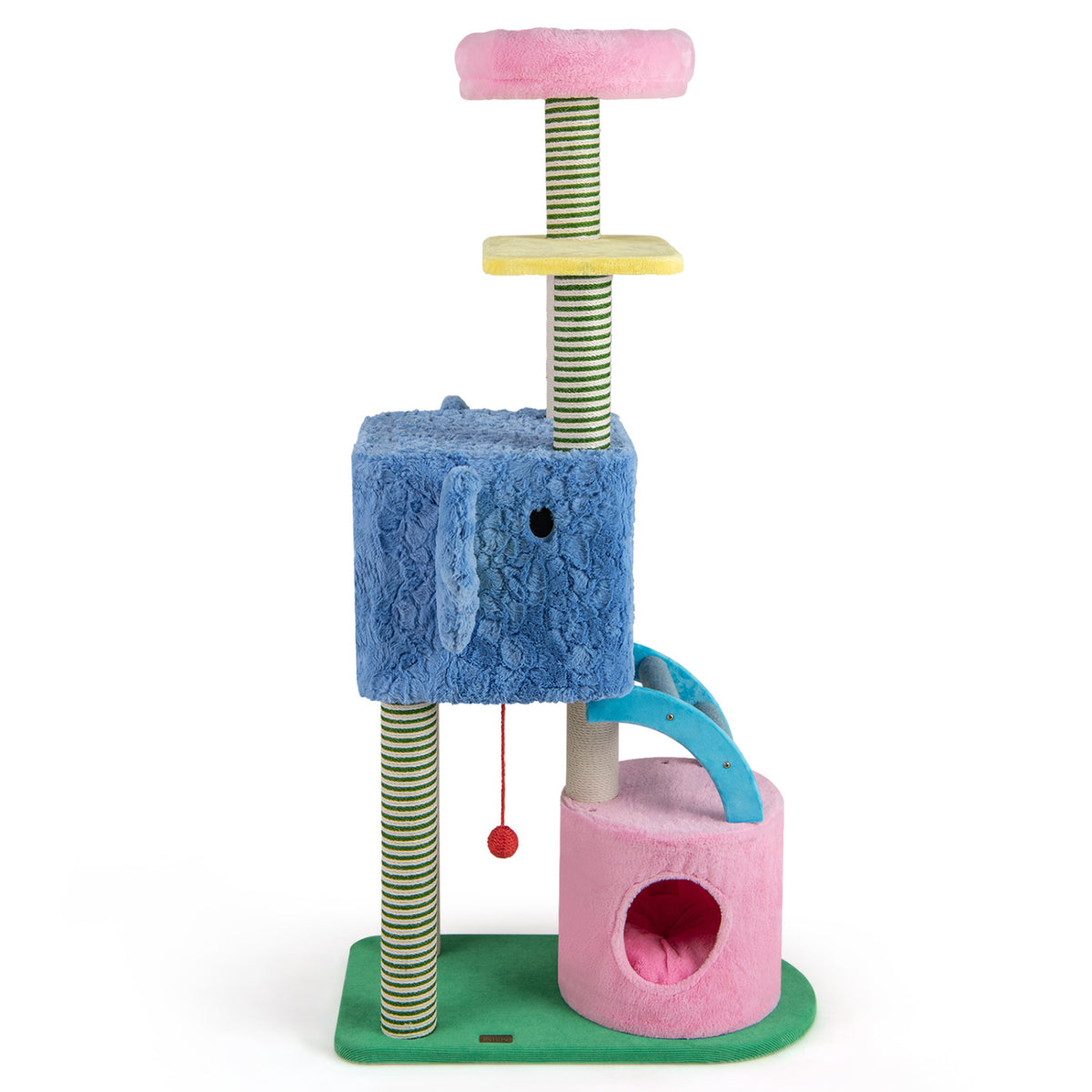 Elephant Themed Cat Tree for Adult Cats Multi-level Kitty Tower with 2 Condos-Blue