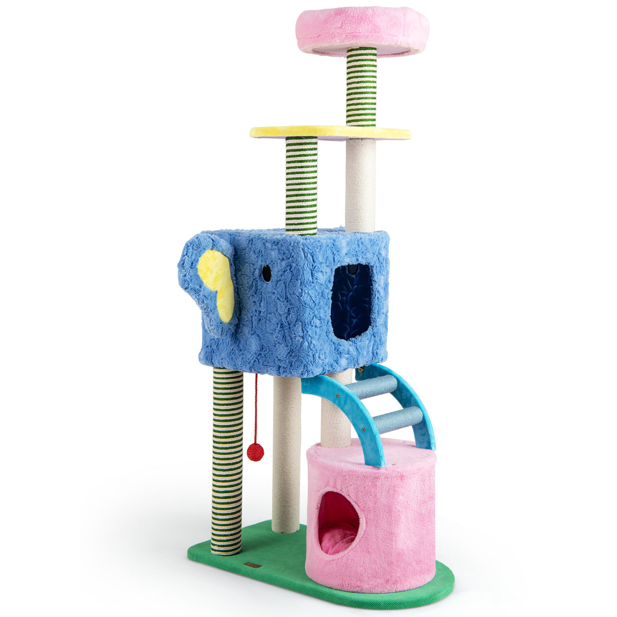 Elephant Themed Cat Tree for Adult Cats Multi-level Kitty Tower with 2 Condos-Blue