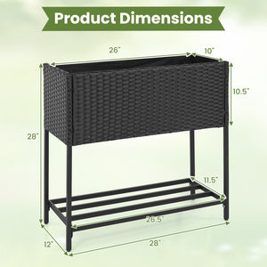 Elevated Garden Planter with Rattan Finish Bottom Shelf-Black