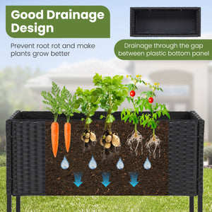 Elevated Garden Planter with Rattan Finish Bottom Shelf-Black