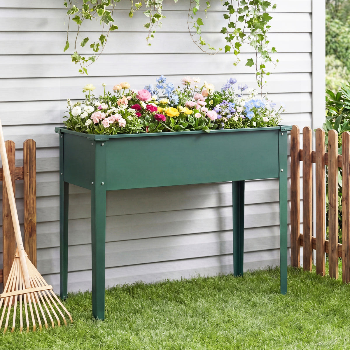 Elevated Metal Raised Garden Bed with Legs and Drainage Holes-Green